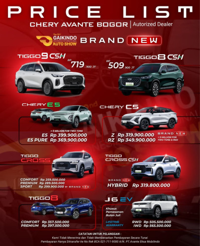 Pricelist Harga Chery ciputat 2025
